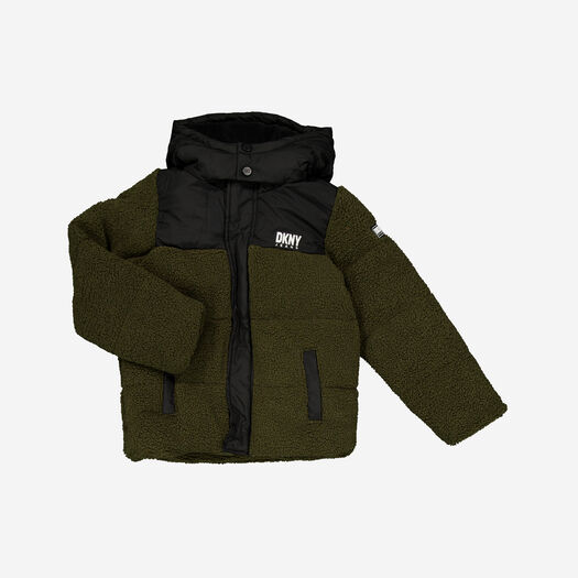 DKNY Jeans Khaki Sherpa Contrast Panelled Jacket - Pre-order | DKNY - ملابس أطفال أصلية