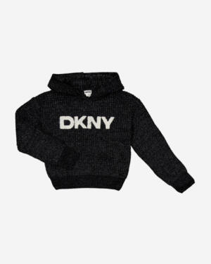DKNY Black Logo Front Knitted Hoodie - Pre-order | DKNY - ملابس أطفال أصلية