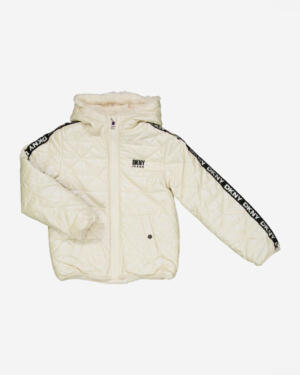 DKNY Jeans Cream Iridescent Quilted Faux Fur Lined Jacket