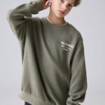 smALLSAINTS Khaki Green Waffle Underground Oversized Crew Neck Sweatshirt - Pre-order | smALLSAINTS - ملابس أطفال أصلية