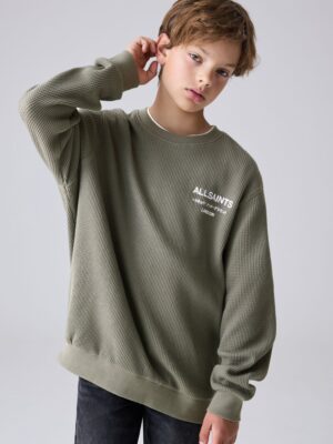 smALLSAINTS Khaki Green Waffle Underground Oversized Crew Neck Sweatshirt - Pre-order | smALLSAINTS - ملابس أطفال أصلية