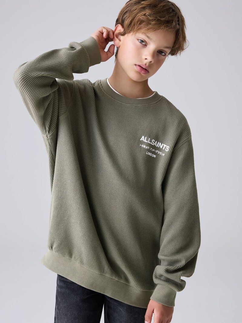 smALLSAINTS Khaki Green Waffle Underground Oversized Crew Neck Sweatshirt - Pre-order | smALLSAINTS - ملابس أطفال أصلية