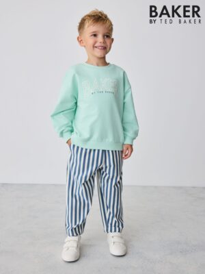 Baker by Ted Baker White Graphic Top and Striped Trouser Set - Pre-order | Baker - ملابس أطفال أصلية