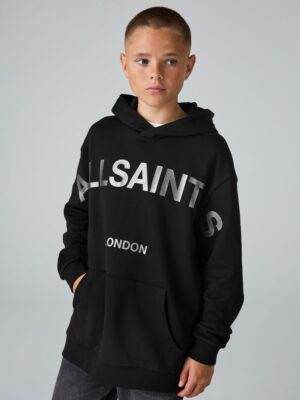 smALLSAINTS Black/Gunmetal Biggy Oversized Pullover Hoodie - Pre-order | smALLSAINTS - ملابس أطفال أصلية