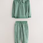 Baker by Ted Baker Green Velour Long Sleeve Rugby Top And Joggers Set - Pre-order | Baker - ملابس أطفال أصلية