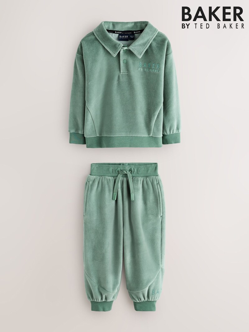 Baker by Ted Baker Green Velour Long Sleeve Rugby Top And Joggers Set - Pre-order | Baker - ملابس أطفال أصلية