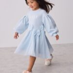 Baker by Ted Baker Blue Bow Mesh Godet Sweat Dress