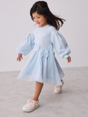 Baker by Ted Baker Blue Bow Mesh Godet Sweat Dress