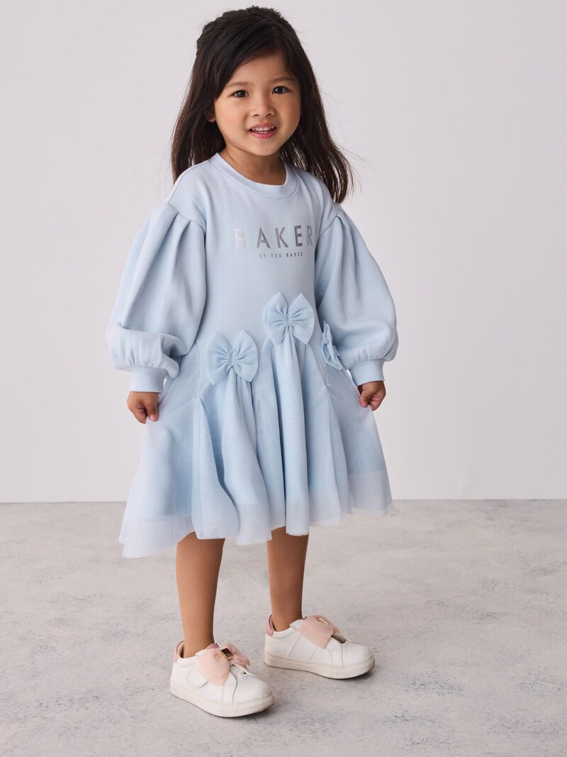 Baker by Ted Baker Blue Bow Mesh Godet Sweat Dress - Image 2
