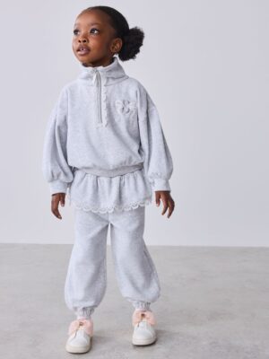 Baker by Ted Baker Grey Velour Peplum Sweat Top & Barrel Leg Joggers Set 2 Piece