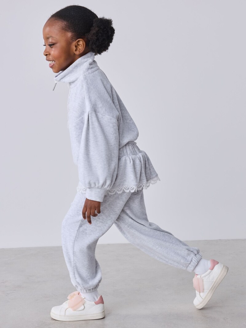 Baker by Ted Baker Grey Velour Peplum Sweat Top & Barrel Leg Joggers Set 2 Piece - Image 2