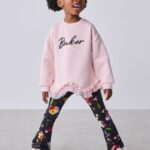 Baker by Ted Baker Pink Frill Hem Sweat Top & Printed Flare 2 Piece Set