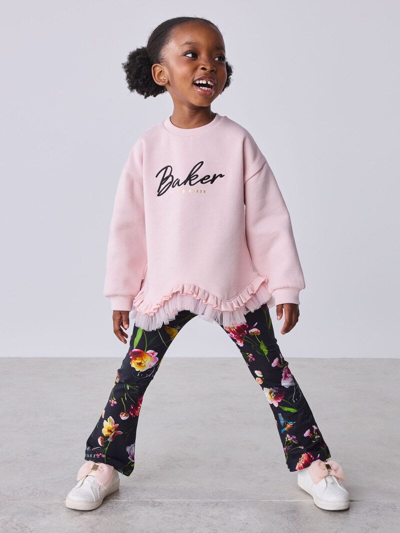 Baker by Ted Baker Pink Frill Hem Sweat Top & Printed Flare 2 Piece Set