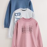Baker by Ted Baker Blue/Grey/Pink 3 Pack Long Sleeve Graphic T-Shirts