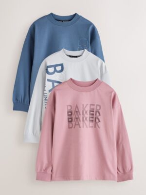 Baker by Ted Baker Blue/Grey/Pink 3 Pack Long Sleeve Graphic T-Shirts