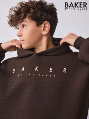 Baker by Ted Baker Brown Oversized Textured Hoodie - Pre-order | Baker - ملابس أطفال أصلية