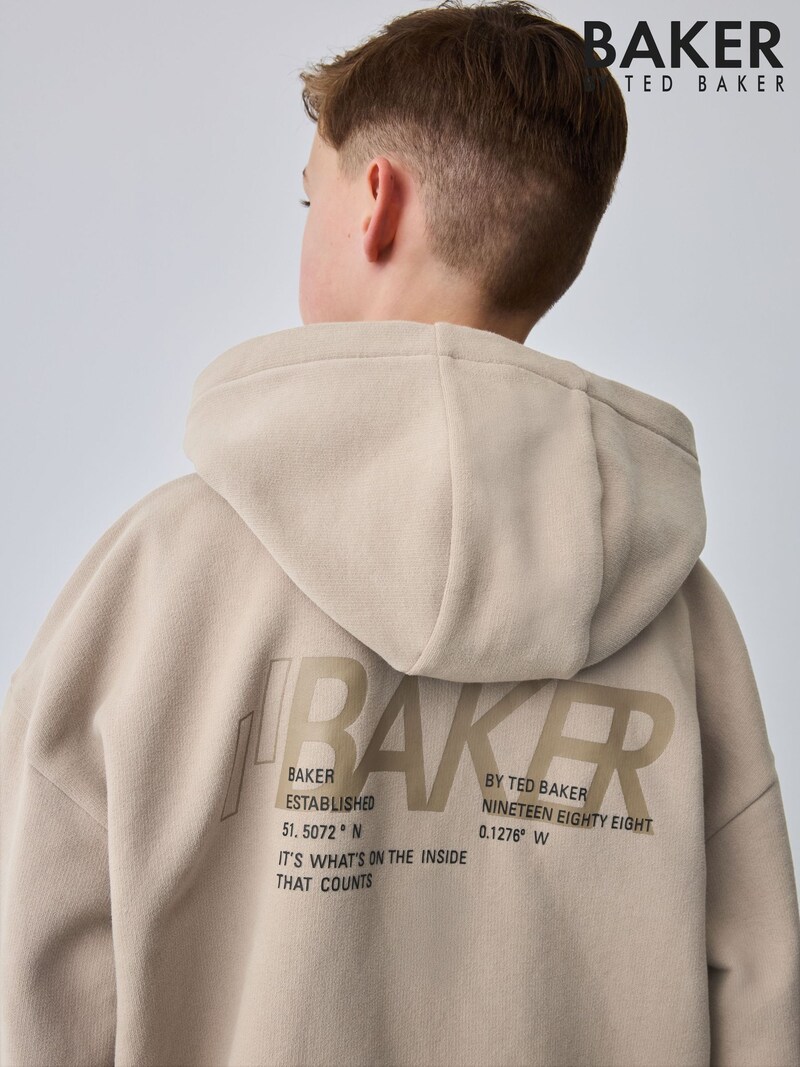 Baker by Ted Baker Charcoal Grey Oversized Graphic Zip Through Hoodie - Pre-order | Baker - ملابس أطفال أصلية