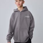 Baker by Ted Baker Charcoal Grey Oversized Graphic Zip Through Hoodie - Pre-order | Baker - ملابس أطفال أصلية