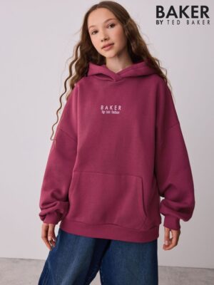 Baker by Ted Baker Burgundy Red Oversized Printed Graphic Hoodie - Pre-order | Baker - ملابس أطفال أصلية