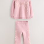 Baker by Ted Baker Pink 2 Piece Bow Knitted Sweat Top and Joggers Set