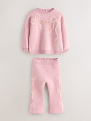 Baker by Ted Baker Pink 2 Piece Bow Knitted Sweat Top and Joggers Set