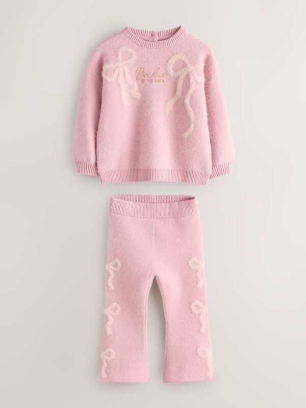 Baker by Ted Baker Pink 2 Piece Bow Knitted Sweat Top and Joggers Set