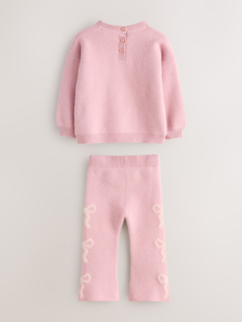 Baker by Ted Baker Pink 2 Piece Bow Knitted Sweat Top and Joggers Set - Image 2