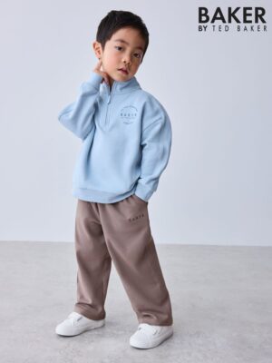 Baker by Ted Baker Funnel Zip Neck Blue/Brown Sweatshirt and Joggers Set - Pre-order | Baker - ملابس أطفال أصلية