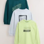 Baker by Ted Baker Green/Grey 3 Pack Long Sleeve Graphic T-Shirts