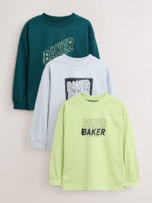Baker by Ted Baker Green/Grey 3 Pack Long Sleeve Graphic T-Shirts