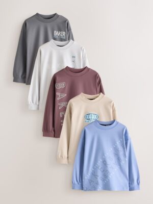 Baker by Ted Baker Red/Grey/Stone/Blue Long Sleeve Graphic T-Shirts 5 Pack
